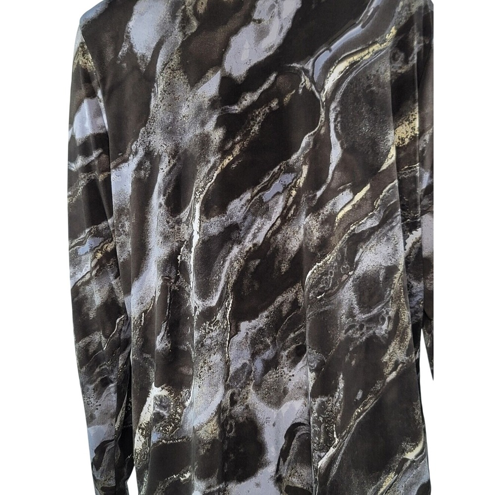 Susan Graver Liquid Knit Black & Gray Marble-Print Long Sleeve Top - Picture 8 of 13